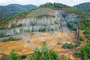 Reforestation of the terraced ground at the old mine in Troodos mountains near Kapedes, Cyprus