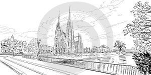 Reformed Church Saint Paul. Strasbourg. France. Hand drawn sketch. Vector illustration.