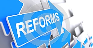 Reforms - Message on Blue Pointer. 3D.