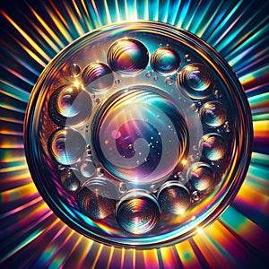 Refracted light creating colorful patterns rainbow hues photo