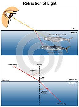 Refraction of light infographic diagram physics mechanics dynamics science