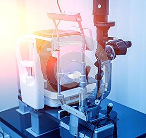 Refractometry and keratometry. Refraction test. Modern ophthalmic equipment.