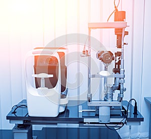 Refractometry and keratometry. Refraction test. Modern Optometry equipment.