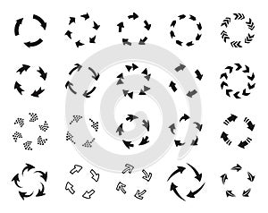 Refresh black and white vector icons set