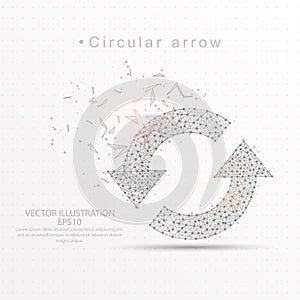 Refresh circular arrows digitally drawn low poly triangle wire frame.