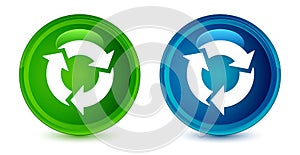 Refresh icon artistic shiny glossy blue and green round button set