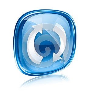 refresh icon blue glass, isolated