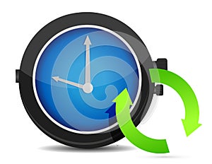 Refresh icon on a blue watch