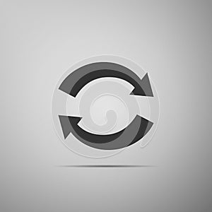 Refresh icon isolated on grey background. Reload symbol. Rotation arrows in a circle sign. Flat design. Vector
