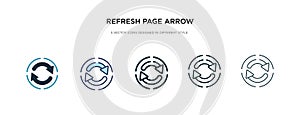 Refresh page arrow button icon in different style vector illustration. two colored and black refresh page arrow button vector