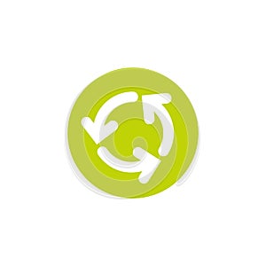 Refresh or reload icon. Three green round rotation arrows isolated on white. Flat icon