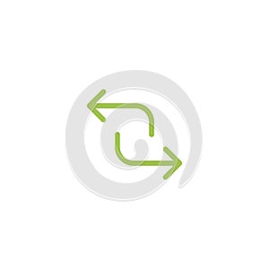 Refresh, repeat, process icon . Two green opposite arrows isolated on white.