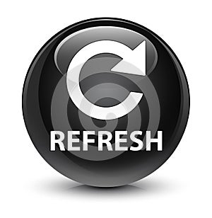 Refresh (rotate arrow icon) glassy black round button