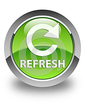 Refresh (rotate arrow icon) glossy green round button