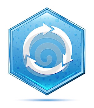 Refresh update icon crystal blue hexagon button