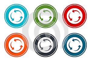 Refresh update icon flat vector illustration design round buttons collection 6 concept colorful frame simple circle set