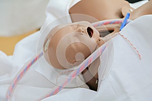 Refresher training to assist childbirth newborn with medical baby dummy