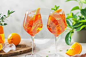 Refreshing Aperol Spritz cocktails on a table