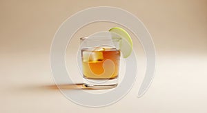 Refreshing apple whiskey cocktail with ice and green apple slice garnish