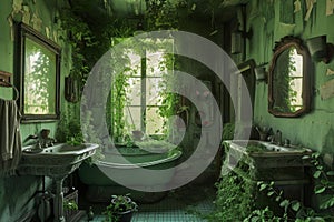 Refreshing Bathroom green room. Generate Ai