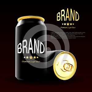 Refreshing beer in aluminum can and glass. Realistic 3d illustration. Wheat beer concept