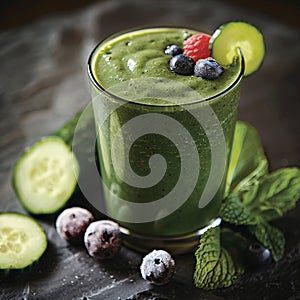 A refreshing blend of cucumber mint and green tea combined with antioxidantrich berries for a nutritious smoothie photo
