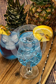 Blue Hawaii cocktail on white background