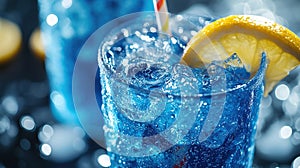 Refreshing blue soda with lemon