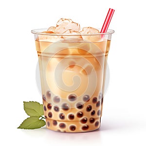 Refreshing bubble tea with tapioca pearls and ice