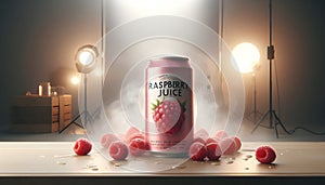 A refreshing can of raspberry juice