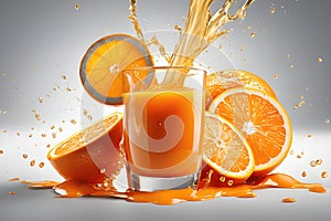 Refreshing Citrus Beverage in Glass with Splashing orange juice