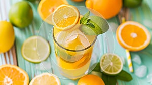 Refreshing Citrus Bliss with Icy Orange Juice. Generative Ai