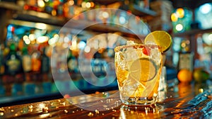 Refreshing Citrus Cocktail Served on a Bustling Bar Counter, AI Generative
