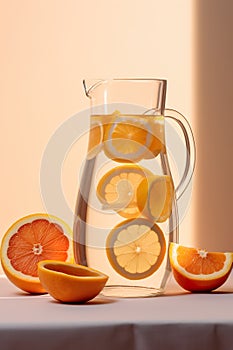 Refreshing Citrus Infusion: Water Jug with Oranges.