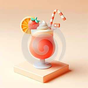 Refreshing cocktail. 3D cartoon illustration on a light background