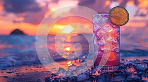 Refreshing cocktail on beach at sunset - generative ai