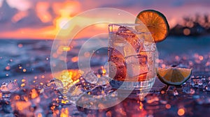 Refreshing cocktail on the beach at sunset - generative ai