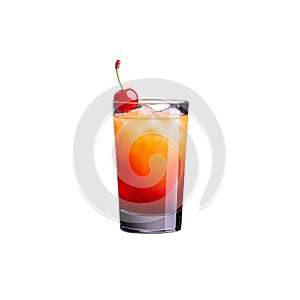 Refreshing cocktail with cherry garnish on transparent background photo