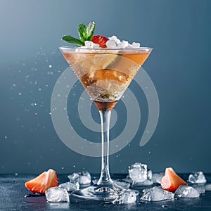 Refreshing Cocktail With Ice and Strawberries