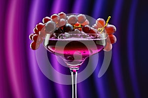 Refreshing cocktail with red grapes on white background