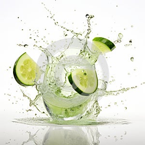 Refreshing Cocktail Splash With Vibrant Lime Slice In High Definition