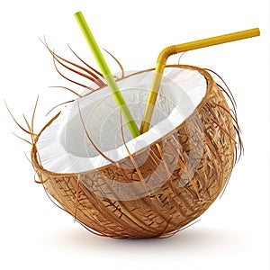 Refreshing Coconut Water Drink with Straws photo