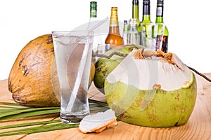 Refreshing coconut fruit juice re-hydrates and helps relief alcohol hangover photo