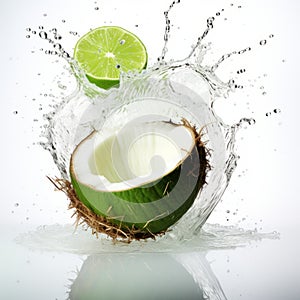 Refreshing Coconut And Lime Splash A Captivating Image Of Tropical Delight