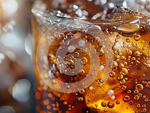Refreshing Cola Beverage with Ice Close-up