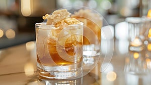 Refreshing Cold Brew Coffee with Ice in Glass on Bar Counter