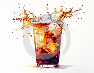 Refreshing Cold Drink with Ice and Splash Effect