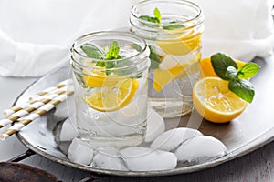 Refreshing cold water with lemon and mint