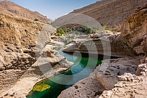 The refreshing cold water of the oasis of Wadi Bani Khalid in Om