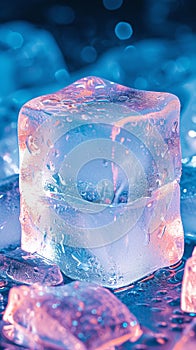 Refreshing concept Ice cube shape adjusted with added colors background